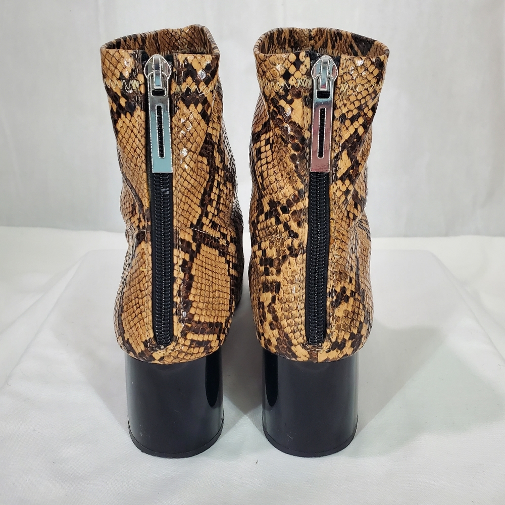 Zara Brown Snakeskin Block Heel Ankle Boot Bootie Size 7.5-8 EU 38 Animal Print - Picture 6 of 13